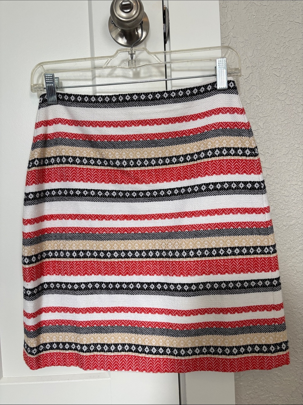 LOFT Embroidered Orange, Black, White & Tan Striped A-Line Skirt